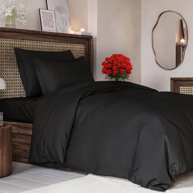 Famanu 3-delige dekbedovertrekset, dekbedovertrek 135x200 cm met 2 kussenslopen 80x80 cm, zachte ademende microvezel polyester, zwart