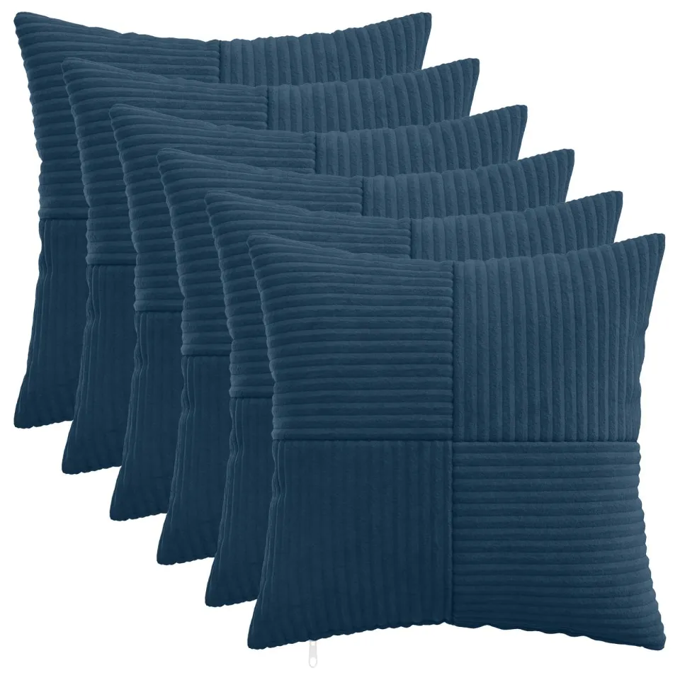 vidaXL Kussensloop 6 st ALMELO Marineblauw 35 x 35 cm corduroy, foto 3