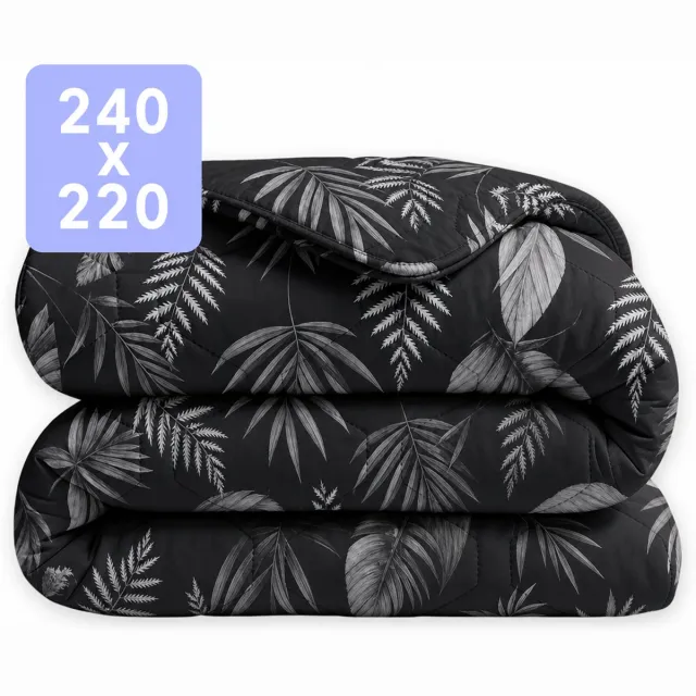 Happybed Dekbed zonder overtrek 240x220 + instopstrook - Wasbaar Dekbed - Bedrukt dekbed zonder hoes - Hoesloos Dekbed - Lits Jumeaux - Black Leaves