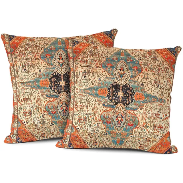 KZQ Kussenslopen - Set van 2 vierkante decoratieve kussenslopen in Boheemse stijl, zacht en duurzaam - Geschikt voor banken, woonkamers en slaapkamers - 50x56 cm - Patroon bloem .