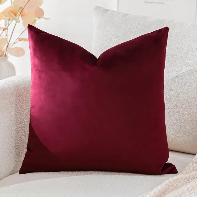 Famanu Fluwelen kussenhoezen, superzachte decoratieve vierkante kussenhoezen voor bank, sofa, slaapkamer, auto 40 x 40 cm, wijnrood wit
