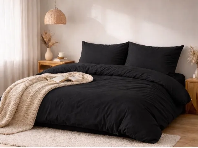 Homéé® Dekbedovertrek Flanel Effen Zwart 240x200/220 cm + 2 kussenslopen