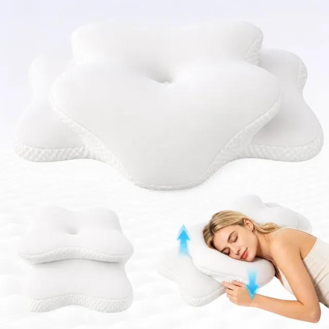 Wishdor Ergonomisch traagschuim kussen - Vlindervormig contour - Voor nek en schouders - Zijslaper en rugslaper - Wasbare hoes - Wit - L 60 x B 35 x H 13 cm