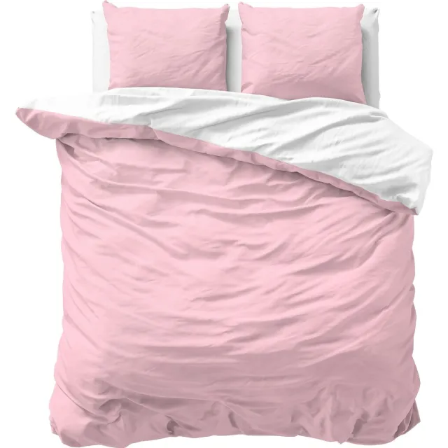Sleeptime Twee Kleuren Dekbedovertrek - 240x200/220 + 2 kussenslopen 60x70 - Roze/Wit - Lits-Jumeaux