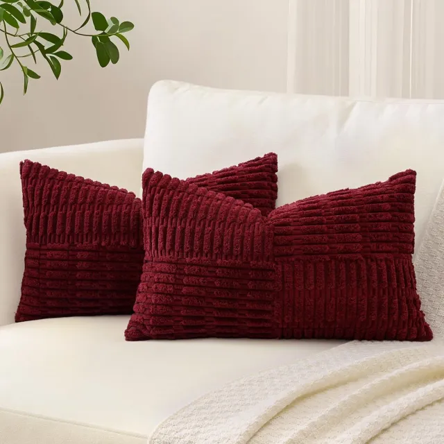 Unyqoos Set van 2 decoratieve corduroy kussenslopen met gestreept patroon voor interieur bordeaux