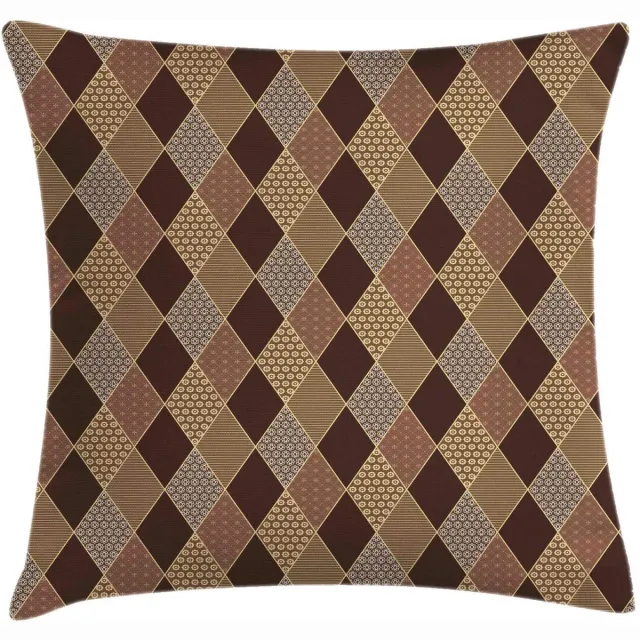 ABAKUHAUS Kussenhoes – 50x50 cm – Ruitpatroon – Dubbelzijdig bedrukt, Multicolor Bruin Geel