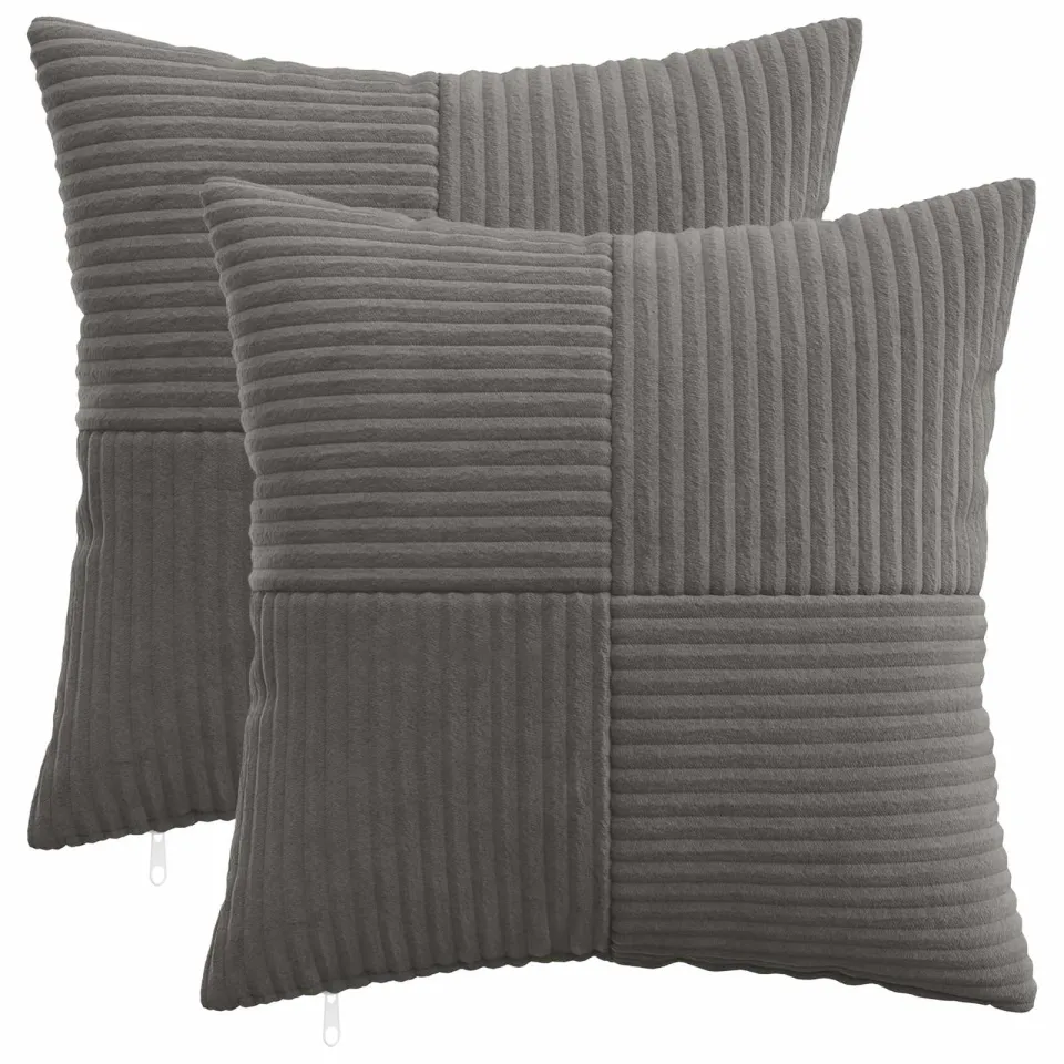 vidaXL Kussensloop 2 st ALMELO Donkergrijs 30 x 30 cm corduroy, foto 3