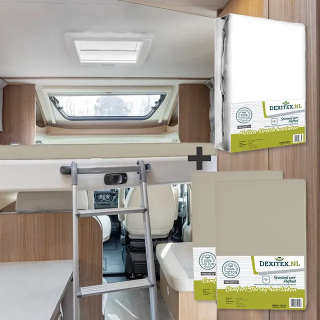 dexitex hefbed 1 x Molton & 2 hoeslakens Zandkleur Geschikt voor Camper 1 x Molton + 2 x Hoeslaken ( Zandkleur)