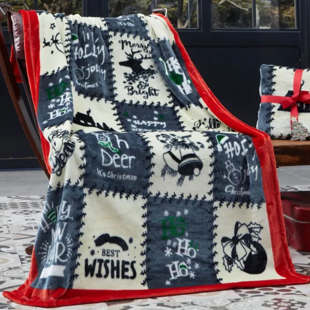 Trimita Jolly fleece kerstdeken - 100% polyester - 100 x 170 cm - blauw