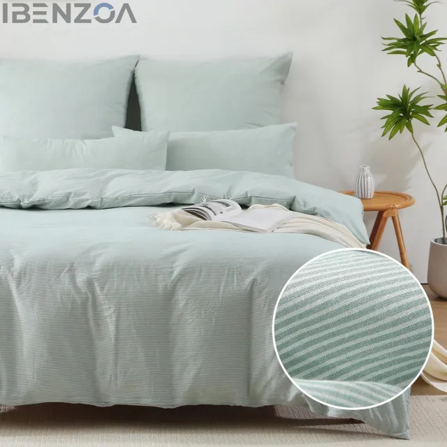 Ibenzoa Dekbedovertrek - Gestreept - 220 x 240 cm - Groen - 100% Katoen