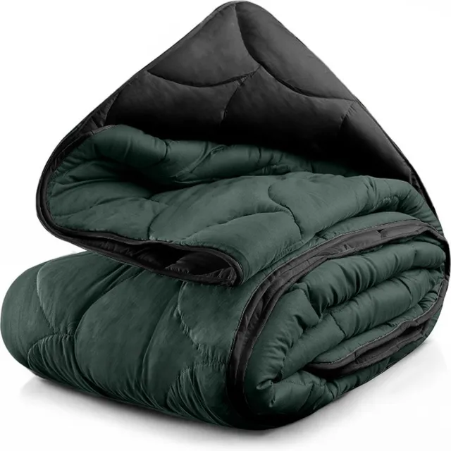 Sleeptime Lazy Dekbed & Dekbedovertrek in 1 - Double Face Dark Green Black Zwart, Groen, Taupe, Antraciet