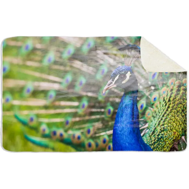 'Maplusbelle' Fleecedeken Pauw, 96x146cm, Polyester Sherpa, FD2023218, deken met print Full Colour voorzijde, witte achterzijde