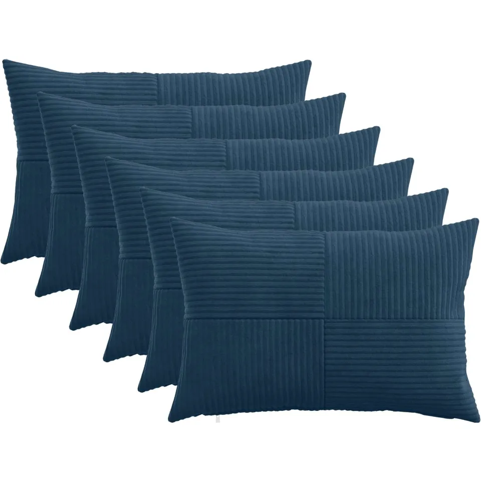 vidaXL Kussensloop 6 st ALMELO Marineblauw 30 x 50 cm corduroy, foto 3