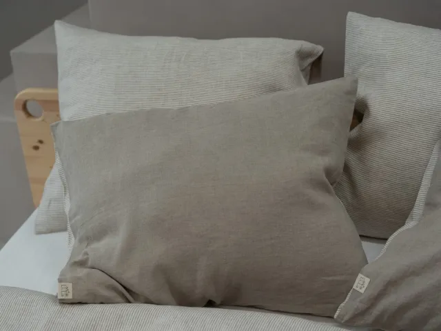 Linnen Label Duurzaam 100% Europees gewassen linnen kussensloop 60 x 70 cm - Zand/Lichte streep