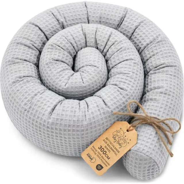 Totsy baby Zijslaper kussen Lichaamskussen 300 cm Katoen wafel - Lang kussen bed rol slaapkussen nek rol Decoratie voor kinderkamer Oeko-Tex Grijs D