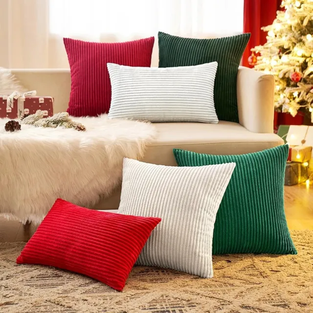Famanu Ribfluwelen kussenhoezen 40x40 cm rood, kerst sierkussenhoezen zacht, decoratief voor bank stoel slaapkamer