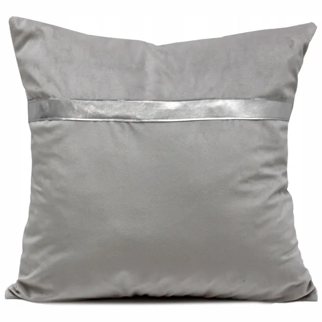 DOMAREX Decoratieve Sierkussenhoes Grijs Velvet 45x45 cm met Zilveren Band Grijs met zilveren accent