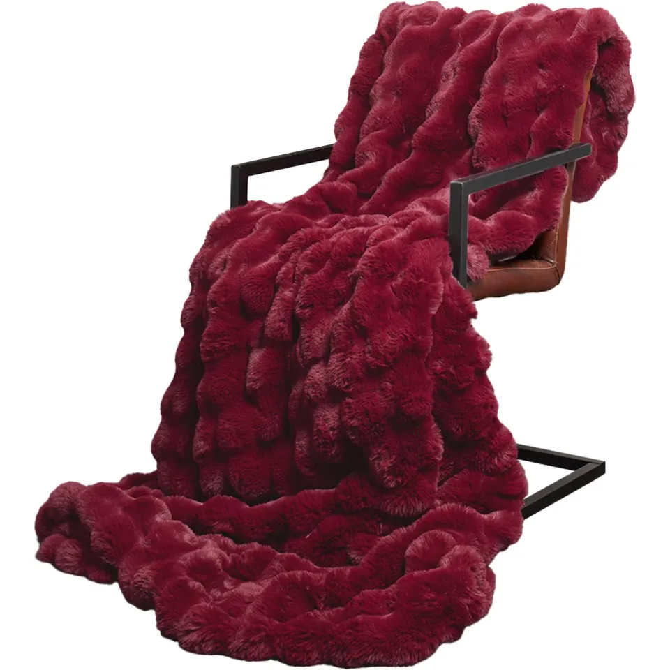 vidaXL Antislip deken van imitatie konijnenbont OLITE Bordeaux Rood, foto 3