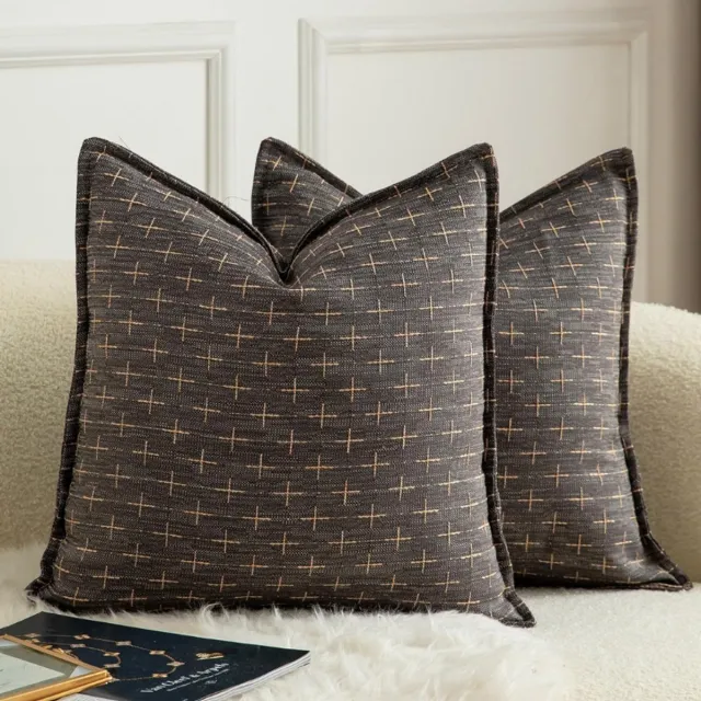Thuys Kussenhoezen Set Van 2 – 55 x 55cm – Donkergrijs – Hennepstof Geweven Textuur