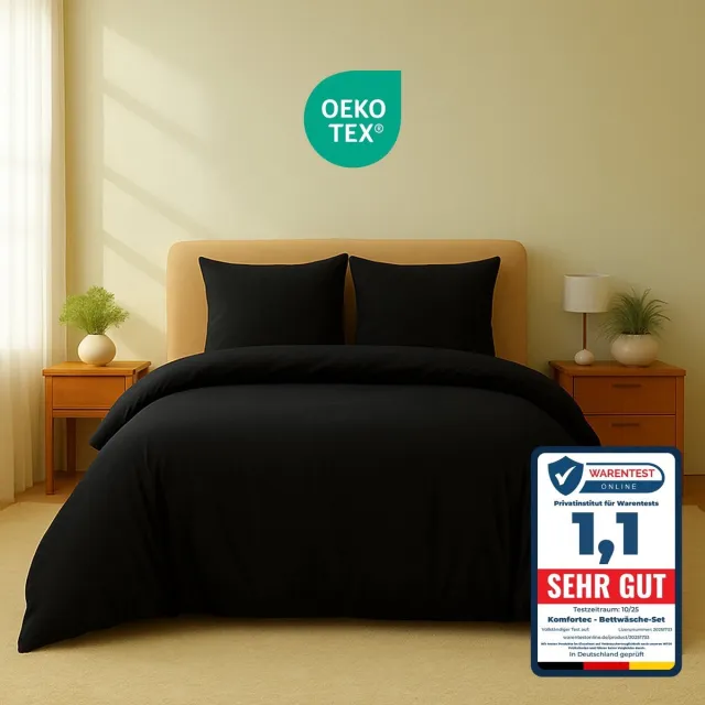 Komfortec Premium Dekbedovertrek 135x200 cm + 2x Kussensloop 60x70 cm - 100% Microvezel - 90 g/m² - 2-Delige Superzachte Beddengoedset - met Rits - Zwart