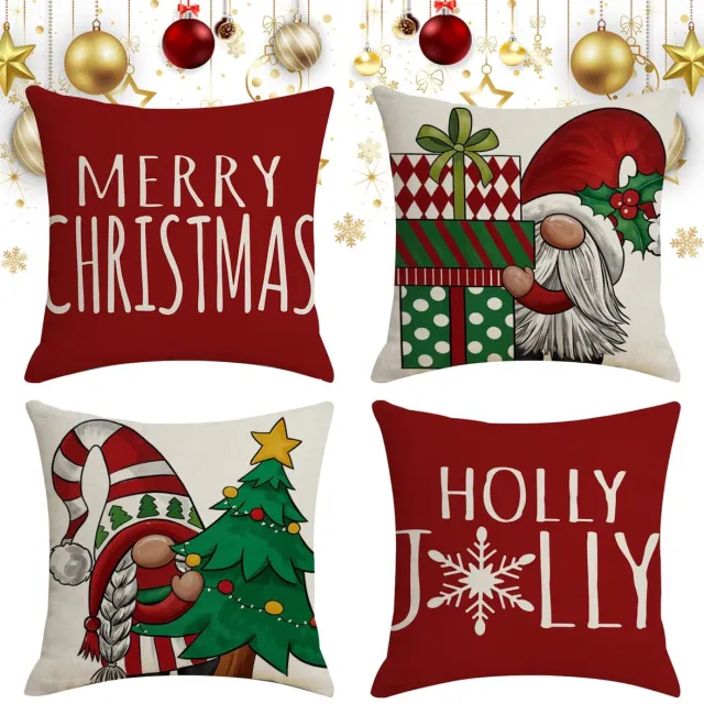 Unyqoos Set van vier decoratieve kussenslopen met kerstmotief voor huisdecoratie rood