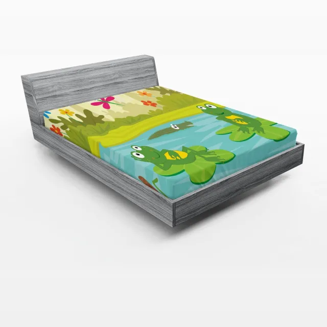 ABAKUHAUS Cartoon Fitted Sheet, zacht stoffen beddengoed rondom elastiekband, 140 x 200 cm, turquoise en meerkleurig Turquoise en Multicolor