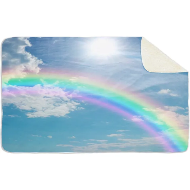 'Maplusbelle' Fleecedeken Regenboog blauw, FD2023311,96x146cm, Polyester Sherpa, deken met print Full Colour voorzijde, witte achterzijde
