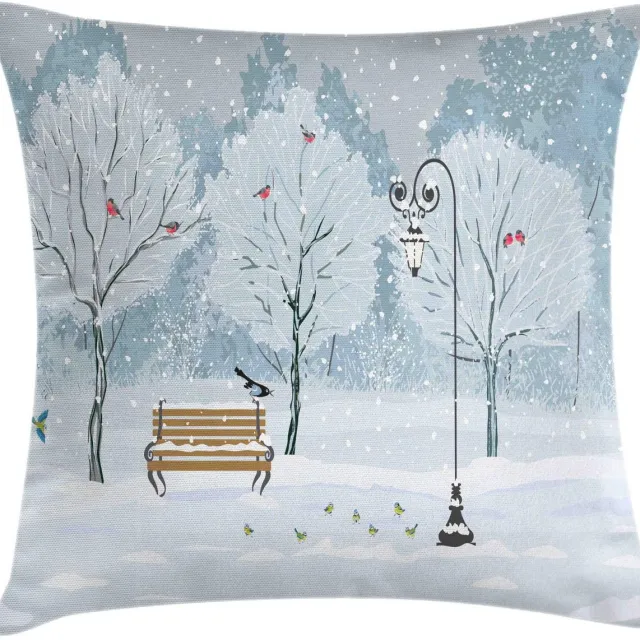 ABAKUHAUS Winter Kussenhoes – Dubbelzijdig bedrukt – 50x50 cm – Blauw-Beige Blauw Beige