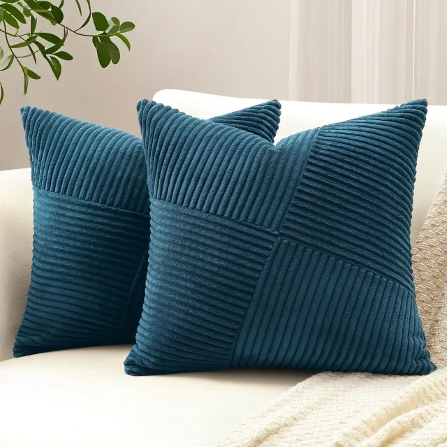 Famanu Set van 2 corduroy kussenhoezen met gestreept patroon, 50 x 50 cm, decoratieve hoezen voor woonkamer en slaapkamer, zacht en huidvriendelijk, perfect voor dagelijks gebruik en onderhoudsvriendelijk wit