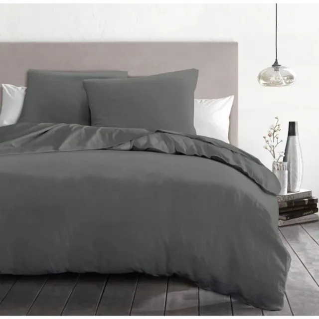 HOME LINGE PASSION Dekbedovertrekset 3-delig - HOME LINGE PASSION - HP72075 - 82 g microvezel - 240 x 260 cm - Antracietgrijs