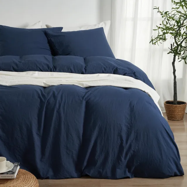 Unyqoos Luxe en Onderhoudsvriendelijk Dekbedovertrek van Microvezel met Ritssluiting Donkerblauw