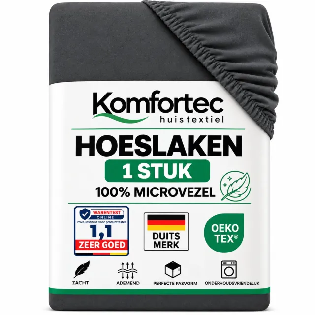 Komfortec Hoeslaken 180x200 cm - tot 30cm Matrashoogte - Rondom Elastiek - Antraciet