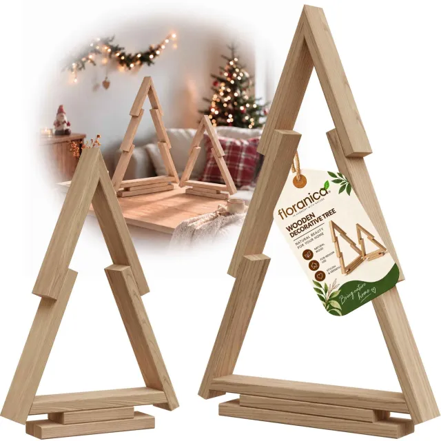Floranica Houten Kerstboom Driehoek, 2-delig, 55 + 37.5 cm, Open Frame van Grenen om zelf te Schilderen – Onbehandeld