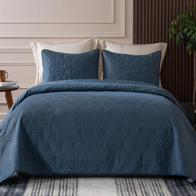 Unyqoos Elegant en Veelzijdige Sprei Set met Geometrisch Ontwerp voor Alle Seizoenen 240 x 260 cm donkerblauw