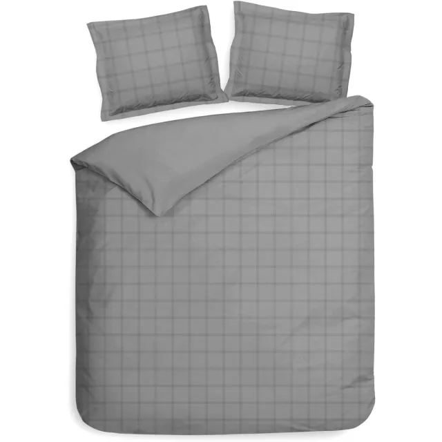 Heckettlane Dekbedovertrek Diamante - Bedlinnen - Lits-Jumeaux XL - 260x200-220 cm - Grijs - Dekbedovertrek van 100% Katoen-Satijn Glacier Grey