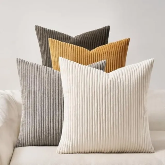 PromoHome Fluweel Kussenhoes Set 4 Stuks 50x50 cm Geelbruin Gradiënt Gestreept Decoratieve Kussenslopen Voor Bank Slaapkamer Woonkamer