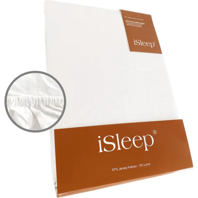 iSleep Jersey Lycra Hoeslaken - Hoge Hoek - Rondom Elastiek - 90/ - Wit