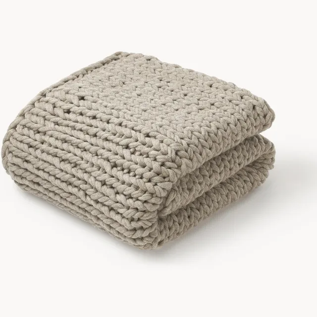 Westwing Collection Handgemaakte grof gebreide deken Adyna Taupe