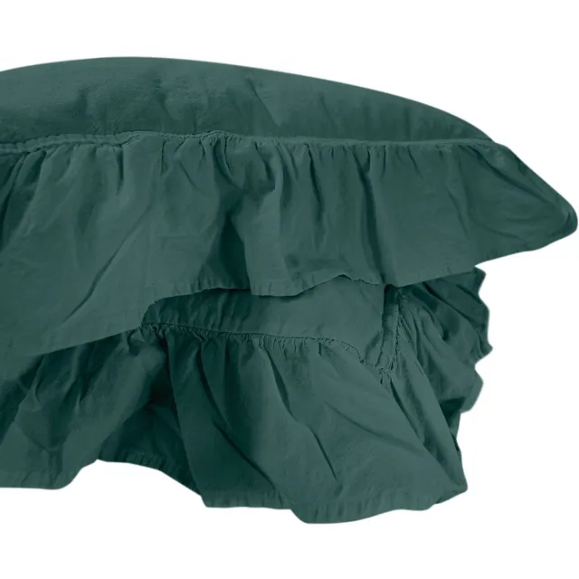 Darymex Sierkussenhoezen met Volant 40x40 cm - Donkergroen - Set van 2 - 100% Katoen (123 g/m²) - Met Ruffles / Roesjes - Hoteloverslag - ECO Verpakking - Hypoallergeen