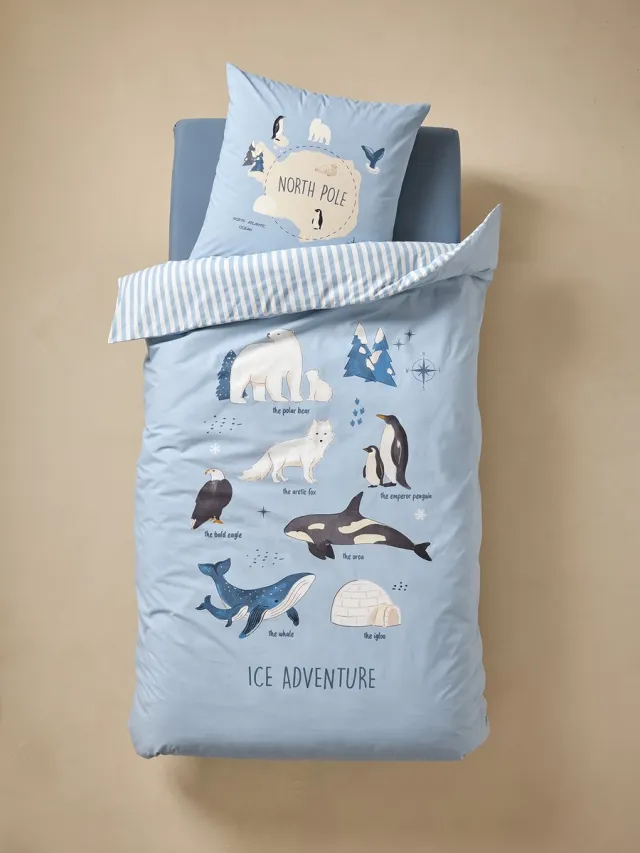 vertbaudet Bedset dekbedovertrek + kussensloop voor kinderen PÔLE NORD, met gerecycled katoen Oceaanblauw