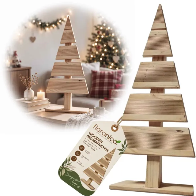 Floranica Kleine Houten Kerstboom van Lariks 60 cm op Voet, Gegroefde Etages, om zelf te Schilderen – Onbehandeld