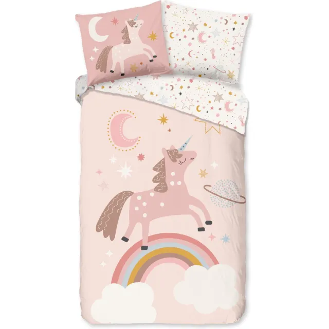 Pure dekbedovertrek eenhoorn, regenboog en sterren - Roze - Microvezel Pink