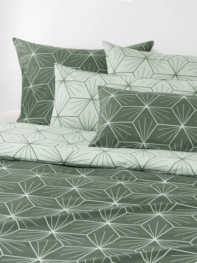 Westwing Collection Dubbelzijdig dekbedovertrek Ilda met geometrische print Groen