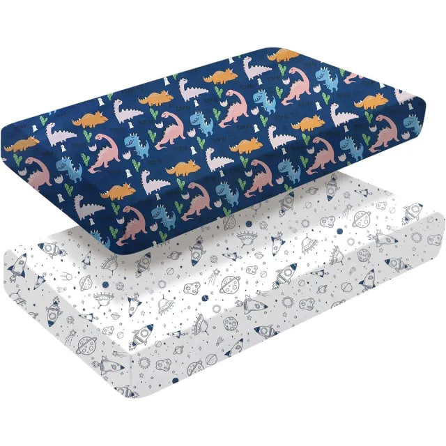 Ibenzoa Ademende Baby Beddengoed Set - 70x140cm - Voor Wieg en Babybedje - 2-Pack Ruimte Dinosaurus