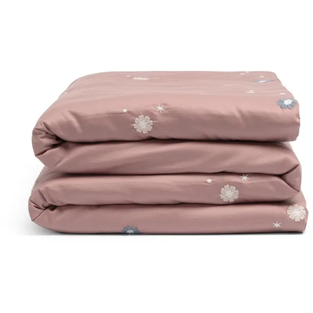 Yumeko dekbedovertrek katoensatijn poederroze starry flower 140x220 + 1/60x70 - Bio, eco & fairtrade blush rose starry flower