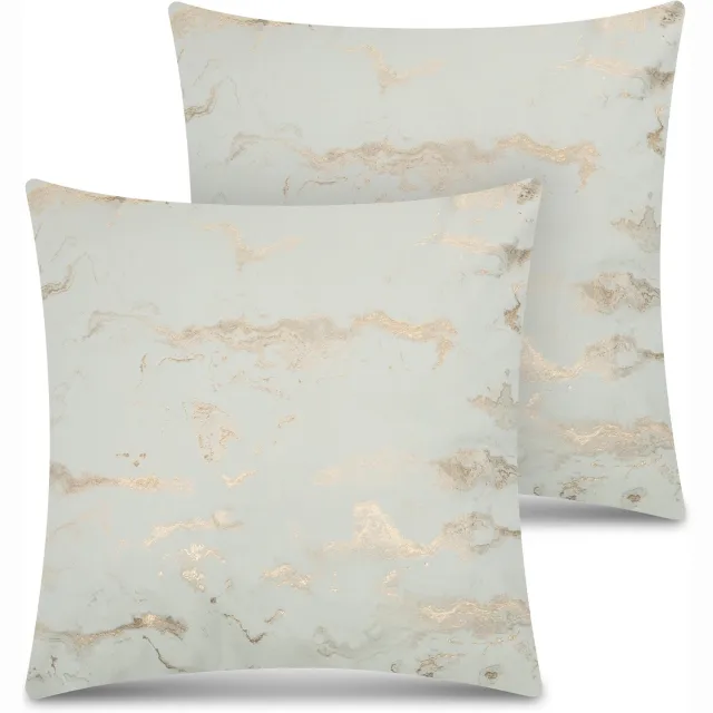 Aspero 2 kussenslopen met marmermotief, 45 x 45 cm, „Carrara“ goud