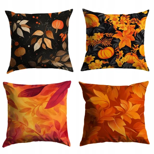 Media Design Set van 4 Decoratieve Sierkussenslopen - Herfstthema 40x40 cm Multicolor