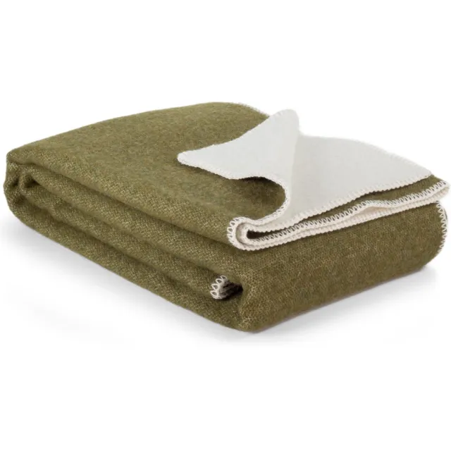 Most Hunter - 1-persoons omkeerbare bed deken - Nieuw-Zeelandse wol - 140 x 200 cm - groen-wit groen - wit