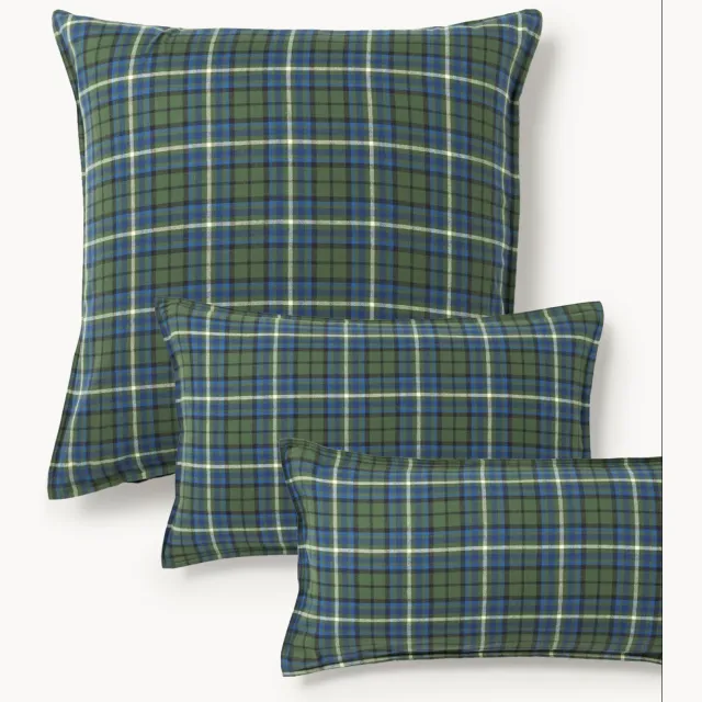Westwing Collection Geruite flanellen kussenhoes Linsay Blauw, Groen
