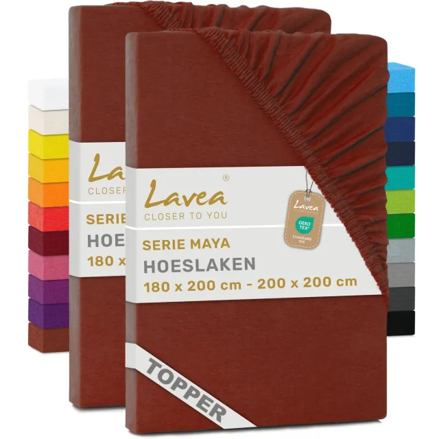 lavea Set van 2 Hoeslakens voor Topper 180x200 cm – 100% Katoen Jersey – voor Topmatras tot 10 cm – met Elastiek Rondom – Kastanjebruin